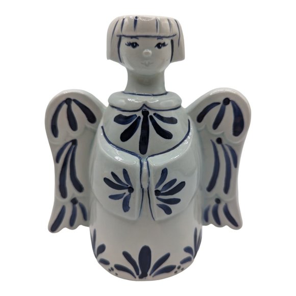Unknown Other - Vintage Blue & White Art Pottery Angel Taper Candle Holder  Signed
